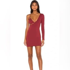Revolve Superdown Burgundy Cut-Out Dress One Shoulder Sleeve Dress